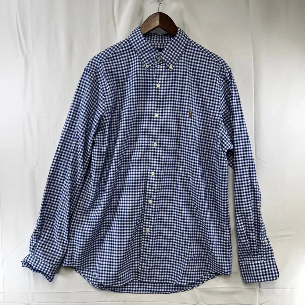 Polo Ralph Lauren Button Down Mens Large Blue Gingham Classic Fit Cotton Shirt